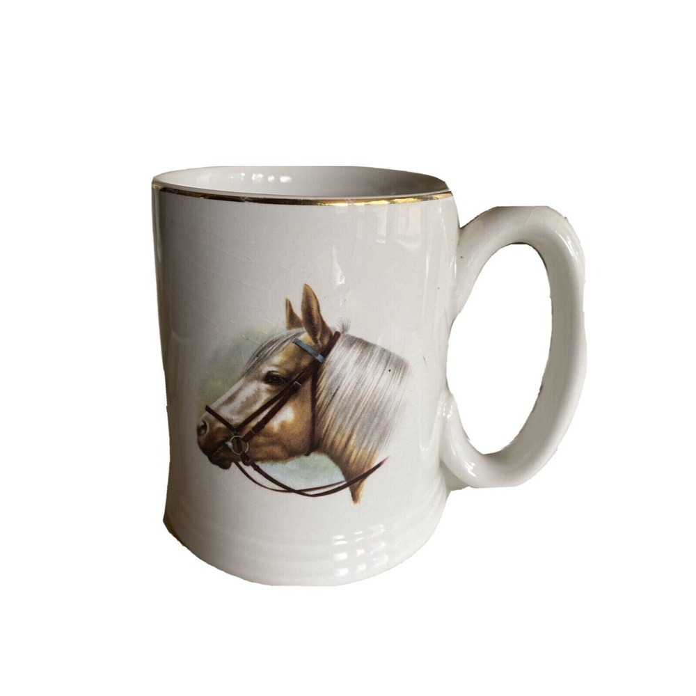Lord Nelson Pottery Mug White Equestrian Horse Portrait Gold Trim England
